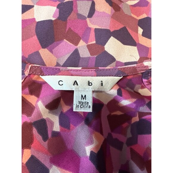 Cabi Pink & Purple Geometric Print Long Sleeve Blouse With Keyhole Tie Back Sz M - Picture 7 of 10